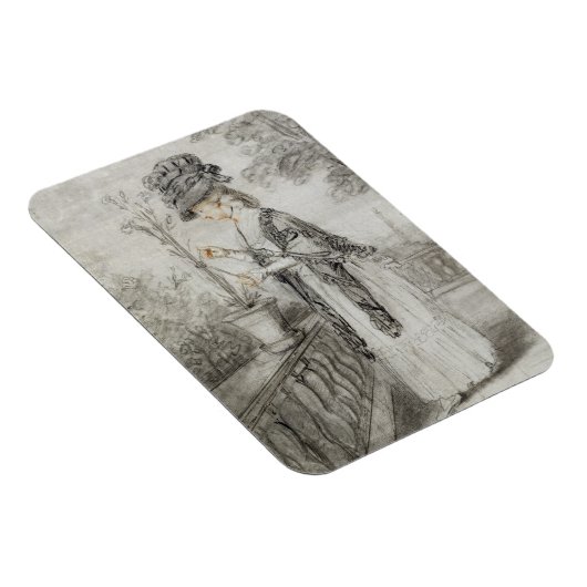 Dame op een Terrace die een Plant van de anjer bui Magneet (Rechterzijde)