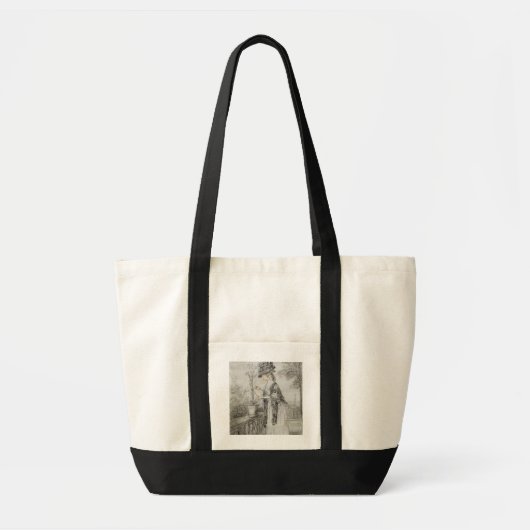 Dame op een Terrace die een Plant van de anjer bui Tote Bag (Voorkant)