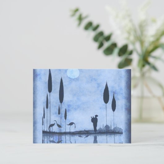  dame op het moonlit Lake Briefkaart (Staand voorkant)