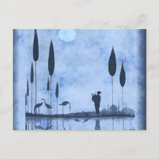 dame op het moonlit Lake Briefkaart