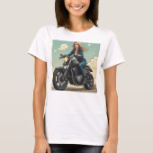 Dame op motor op de weg t-shirt (Voorkant)