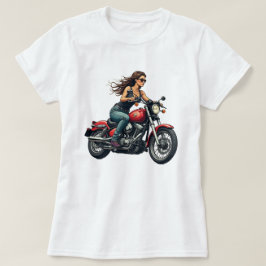 Dame op motor op de weg t-shirt