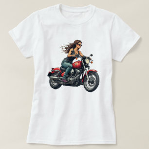 Dame op motor op de weg t-shirt
