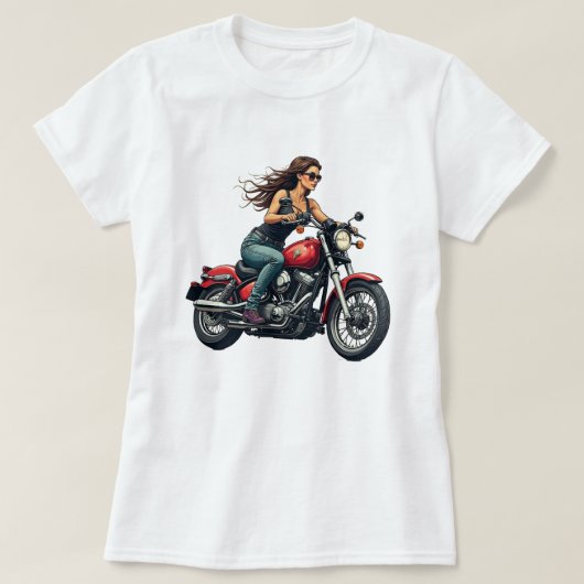 Dame op motor op de weg t-shirt (Design voorkant)