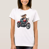 Dame op motor op de weg t-shirt (Voorkant)