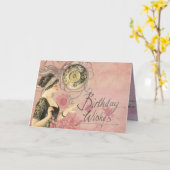 dame op roze achtergrond Verjaardagswensen Kaart (Gele Bloem)