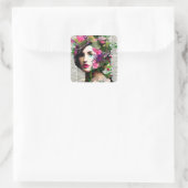   Dame Papier Collage Art Vierkante Sticker (Tas)