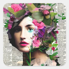   Dame Papier Collage Art Vierkante Sticker