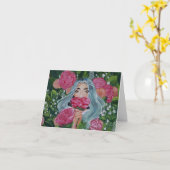 Dame Peeking Out From The Rozen Kaart (Gele Bloem)