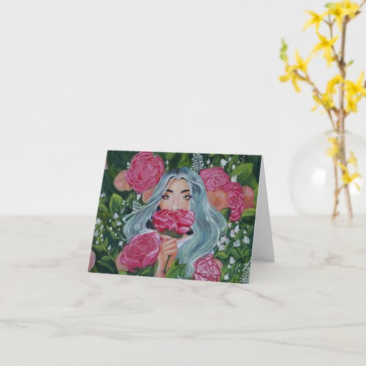 Dame Peeking Out From The Rozen Kaart (Gele Bloem)