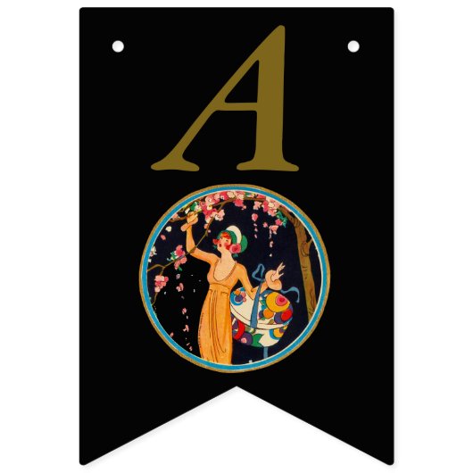  dame Picking Pink Cherry Blossom Black Vlaggetjes (Tweede vlag)