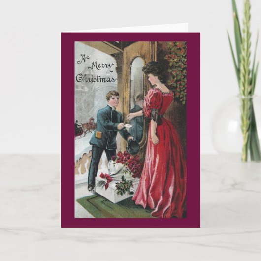 Dame Receives Christmas Delivery Feestdagen Kaart (Voorkant)
