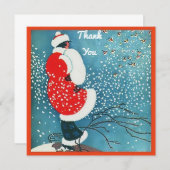 Dame Red Coat White Fur Trim Muff Snow cpy Bedankkaart (Voorkant / Achterkant)