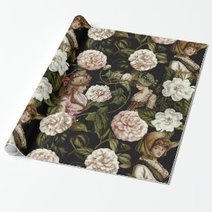  Dame Retro Botanische Bloem Patroon Cadeaupapier