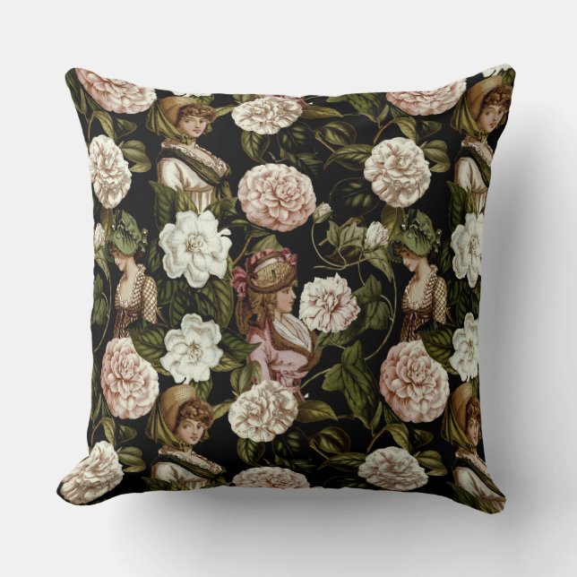  Dame Retro Botanische Bloem Patroon Kussen (Voorkant)