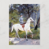 Dame Riding White Horse Painting Briefkaart (Voorkant)