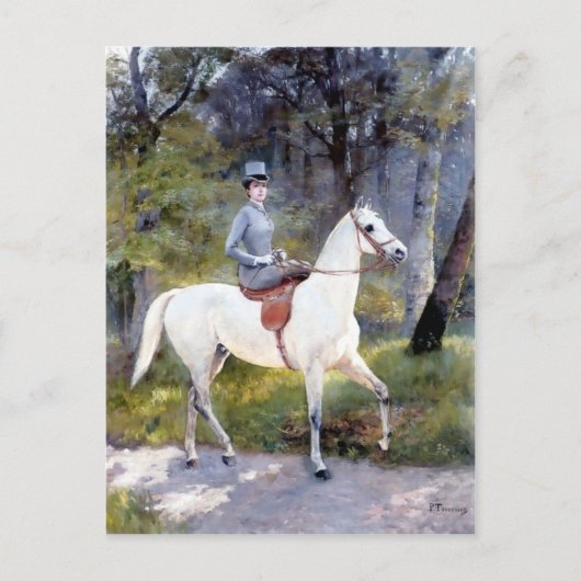Dame Riding White Horse Painting Briefkaart (Voorkant)
