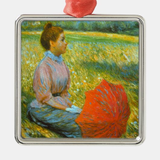 Dame rustend in een groene weide metalen ornament (Voorkant)