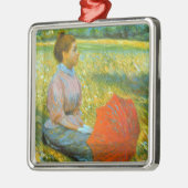 Dame rustend in een groene weide metalen ornament (Links)