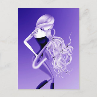 Dame Saxofoniste Blauwe Ansichtkaart Briefkaart