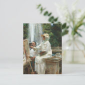 Dame schilderijen naast een waterval briefkaart (Staand voorkant)