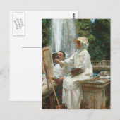 Dame schilderijen naast een waterval briefkaart (Voorkant / Achterkant)