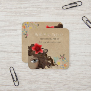 Dame Schoon blauwe ogen bruin haar rode klaproos Vierkante Visitekaartje