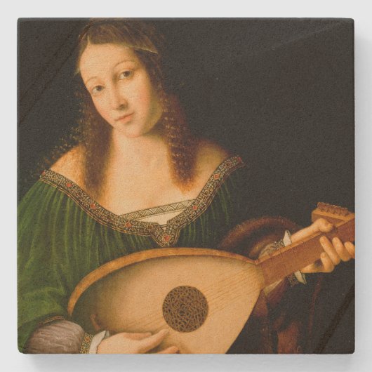 Dame-speelster Lute Fine Art-schilderend Onderzett Stenen Onderzetter (Voorkant)