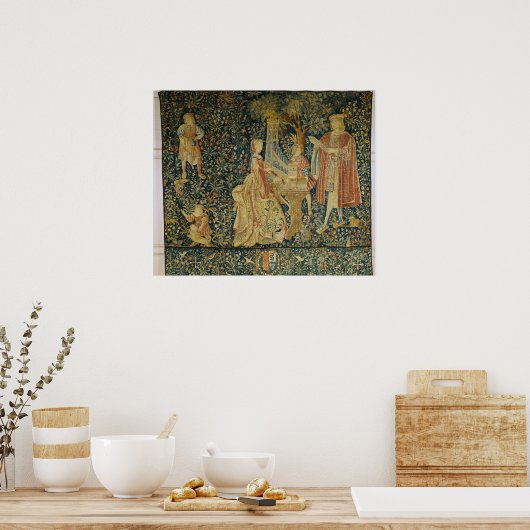 Dame speelt het portatieve orgaan uit poster (Keuken)