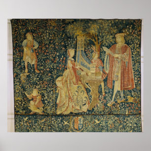 Dame speelt het portatieve orgaan uit poster