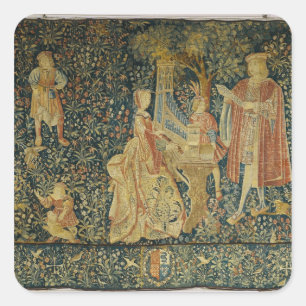 Dame speelt het portatieve orgaan uit vierkante sticker