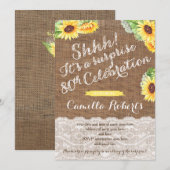 dame Surprise 80th Birthday Invites, Sunflower Kaart (Voorkant / Achterkant)