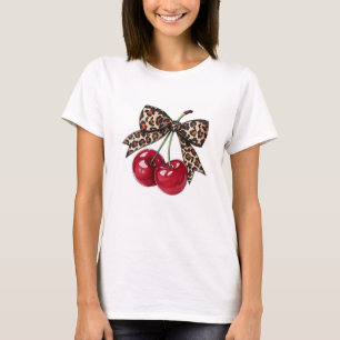 Dame T-shirt elegant met rode kersenpatroon –