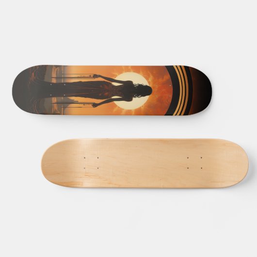 Dame tegen zonsondergang Art Nouveau Sci-Fi dystop Persoonlijk Skateboard (Horizontaal)