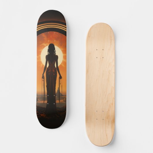 Dame tegen zonsondergang Art Nouveau Sci-Fi dystop Persoonlijk Skateboard (Voorkant)