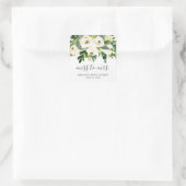Dame tot Mevrouw Elegante Witte Bloemige Bruilofts Vierkante Sticker (Tas)