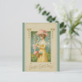 dame tussen cederbomen met paaseieren briefkaart (Staand voorkant)