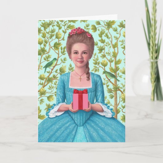 "Dame uit de 18e eeuw met een cadeau." Wenskaart Kaart (Voorkant)