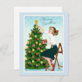 Dame uit de jaren 1920 versiert kerstboom feestdagenkaart (Voorkant / Achterkant)