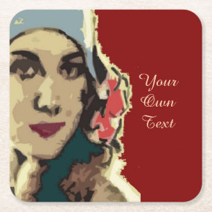 Dame uit de jaren 20 in een blauwe hoed Pop Art aa Kartonnen Onderzetters