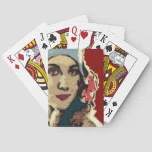 Dame uit de jaren 20 in een blauwe hoed Pop Art Pokerkaarten