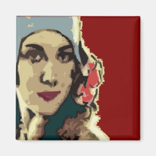 Dame uit de jaren 20 met een blauwe hoed Pop Art Magneet