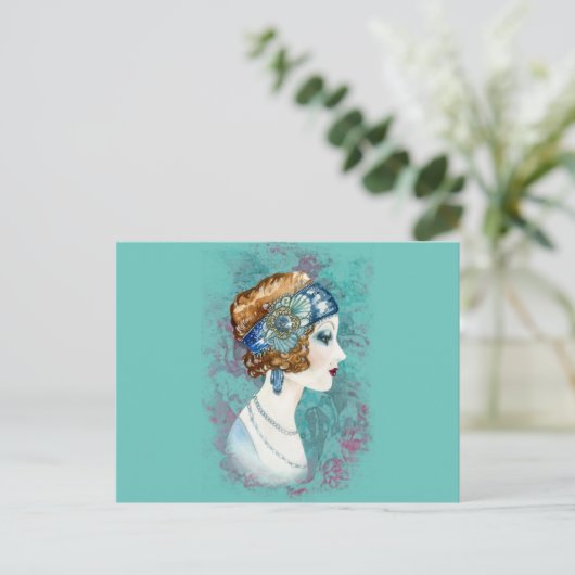 Dame uit de jaren twintig. briefkaart (Staand voorkant)