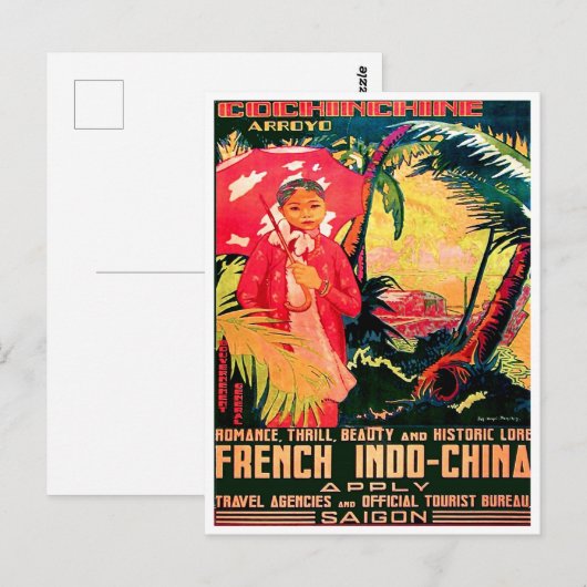 Dame uit Saigon City, Vietnam, oud reizen Briefkaart (Voorkant / Achterkant)