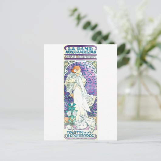 Dame van de Camelias, Alphonse Mucha Briefkaart (Staand voorkant)