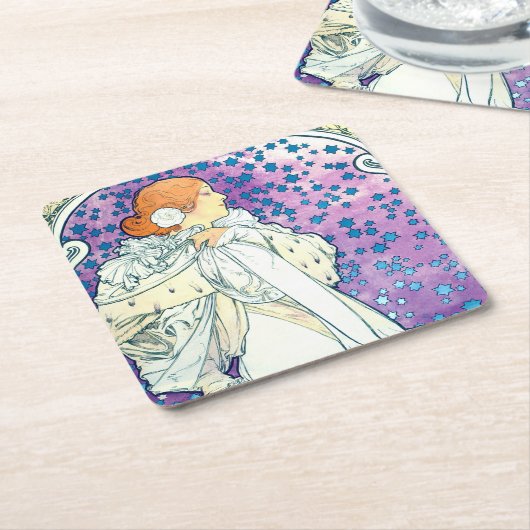 Dame van de Camelias, Alphonse Mucha Kartonnen Onderzetters (Schuin)