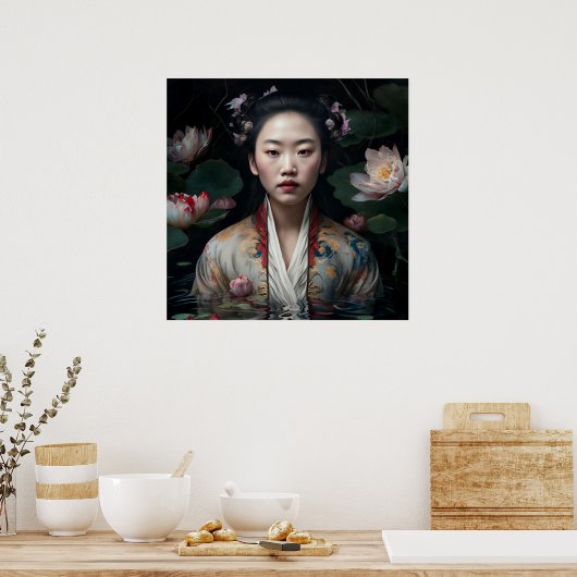 Dame van de lotus poster (Keuken)