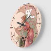 DAME VAN DE MAAN MET BLOEMEN IN ROZE MONOGRAM GROTE KLOK (Hoek)