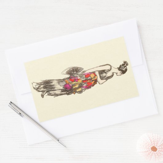  dame van de Mode met een lentedress Rechthoekige Sticker (Envelop)