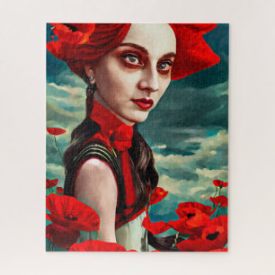 Dame van de Papavers fantasie originele kunst Legpuzzel